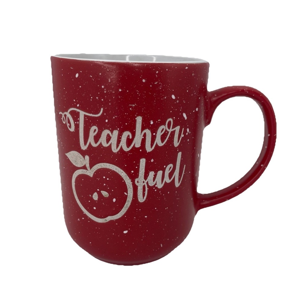 "Teacher Fuel" Stoneware Coffee Cup 16oz Tall Red Mug- Microwave Dishwasher Safe